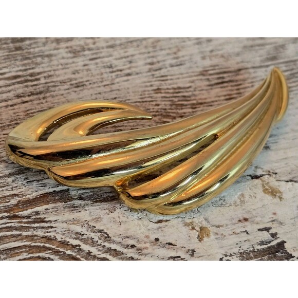 Vintage Gold Tone Brooch 4pc Lot Floral Leaf Pearl Rhinestone Starburst Pin #265 - Picture 8 of 13